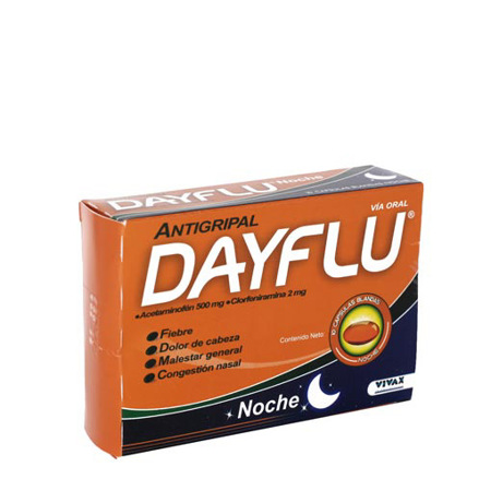 Imagen de Acetaminofen + Clorfeniramina Dayflu Noche Cap. 500-2 X10