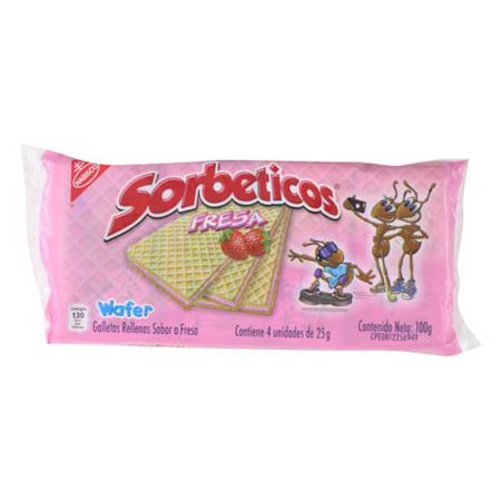 Imagen de Wafer De Fresa Sorbeticos Nabisco 100 Gr (4 Unidades).