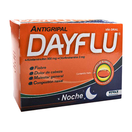 Imagen de Acetaminofen + Clorfeniramina Dayflu Noche Cap. 500Mg-2Mg X5