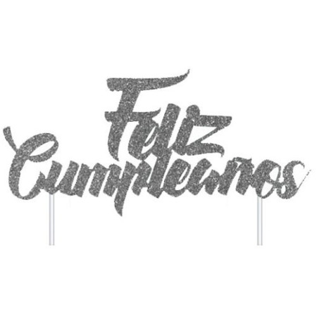 Imagen de Topper Plateado Feliz Cumpleaños Hallmark.