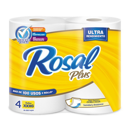 Imagen de Papel Higiénico Amarillo Rosal Plus 600 Hojas 4 Und